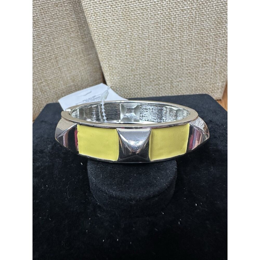 Sequin Nordstrom Yellow Silver Tone Statement Enamel Bangle Hinge Bracelet #195